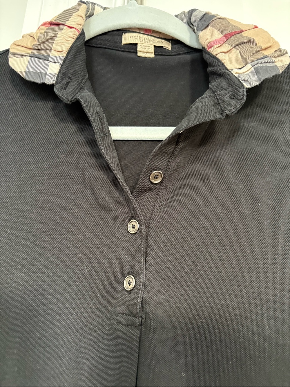 Burberry Black Short Sleeve Polo with Signature Check Collar - Picture 2 of 12